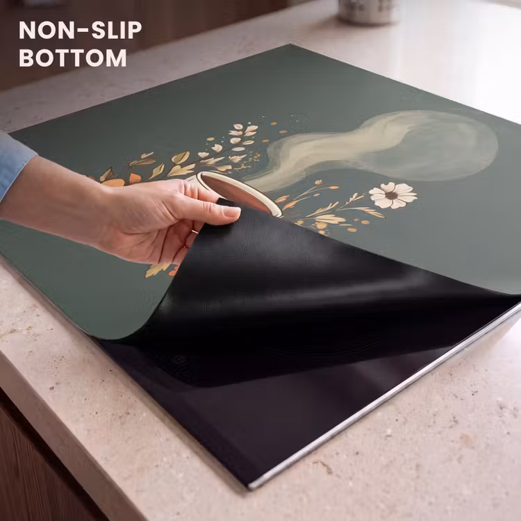 Induction hob protector - Cup - Flowers - Green - Coffee — 5