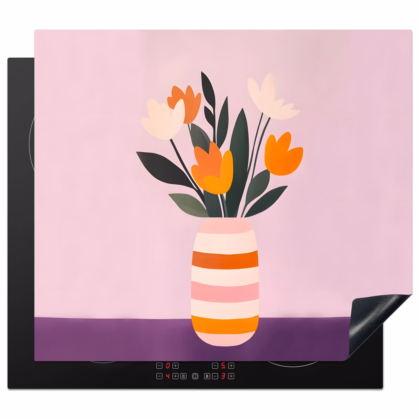 Induction hob protector - Tulips - Vase - Stripes - Purple — 1