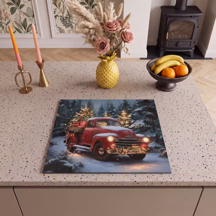 Induction hob protector - Christmas truck - Snow forest - Red — 3