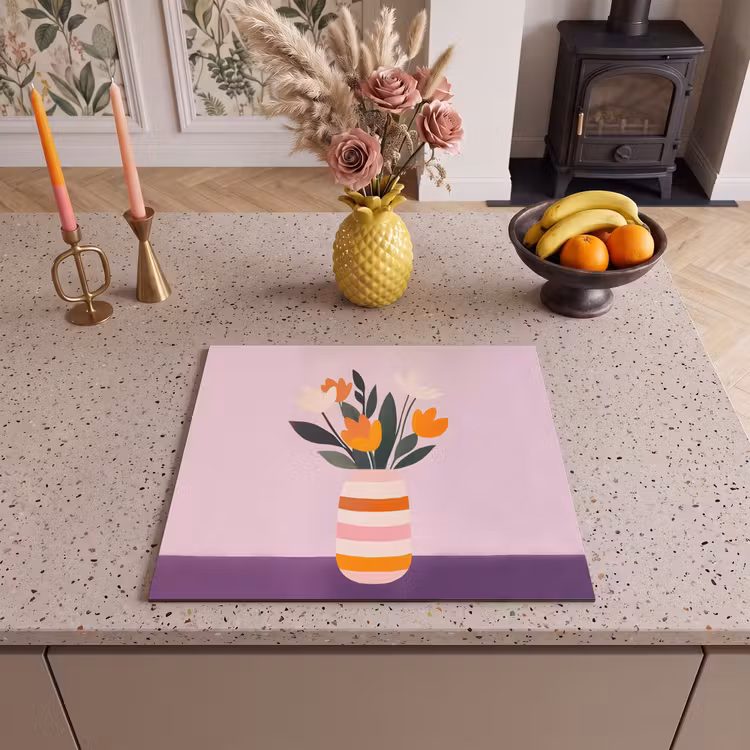 Induction hob protector - Tulips - Vase - Stripes - Purple — 3