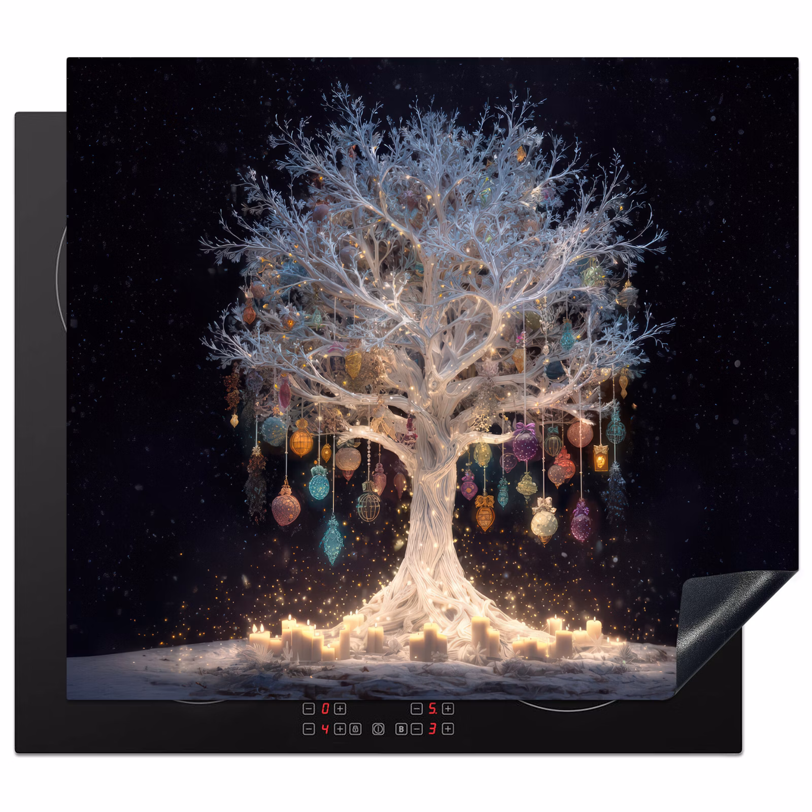 Induction hob protector - Snow tree - Lights - White - Colorful — 1