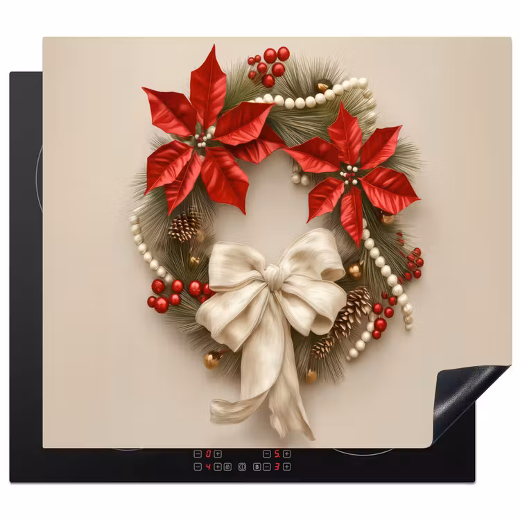 Induction hob protector - Door wreath - Bow - Christmas - Red - Green — 1
