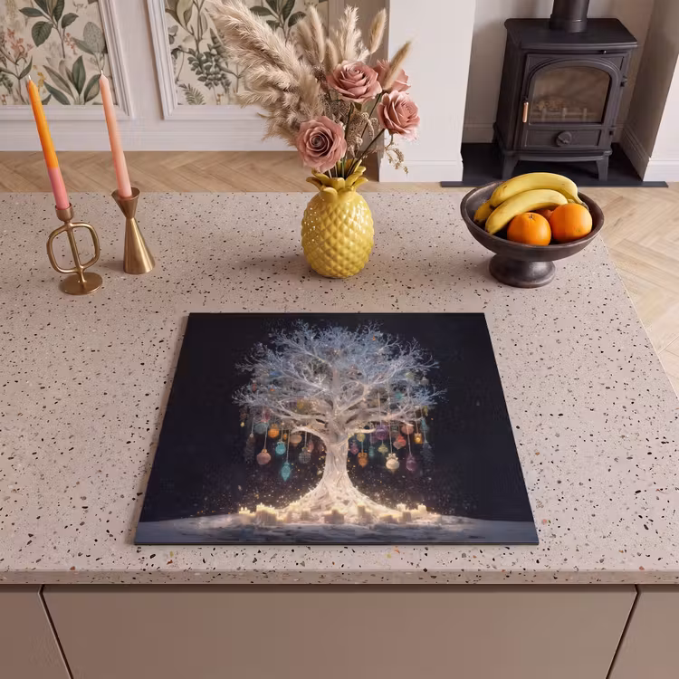 Induction hob protector - Snow tree - Lights - White - Colorful — 3