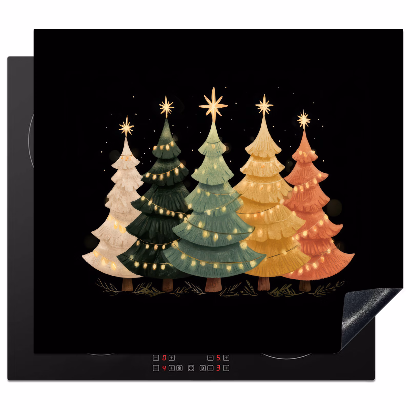 Induction hob protector - Christmas trees - colorful - lights - star — 1