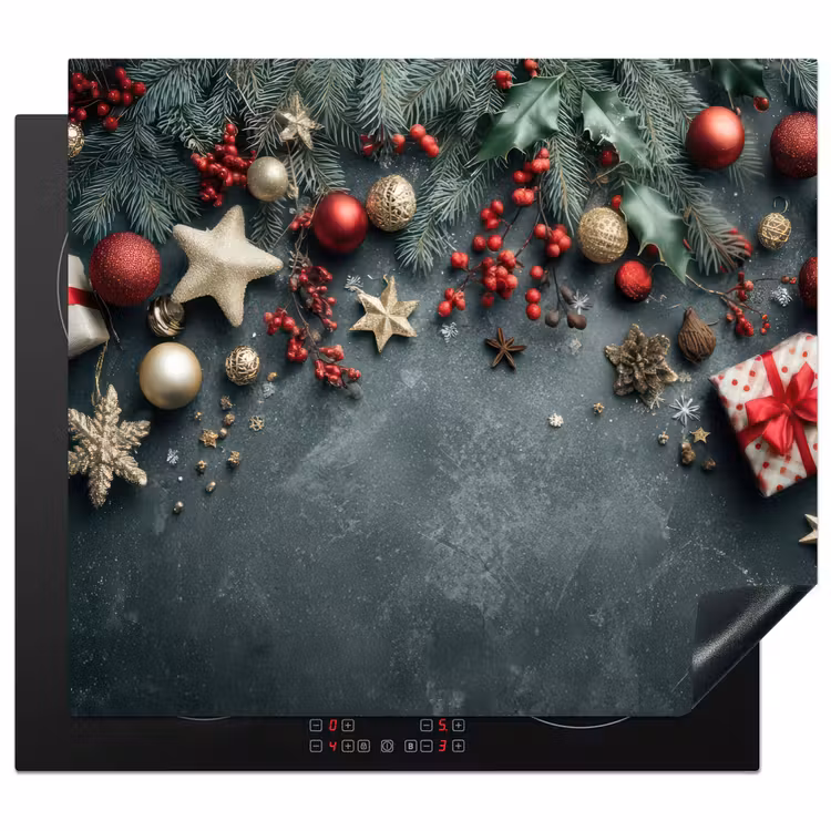 Induction hob protector - Christmas frame - Holly - Colorful — 1