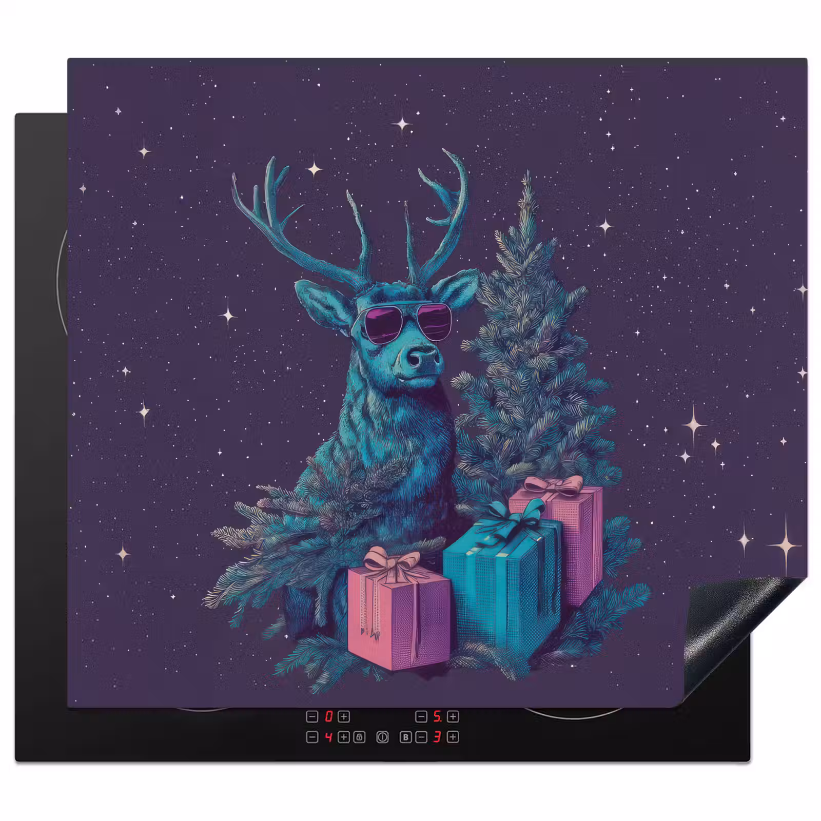 Induction hob protector - Reindeer - Sunglasses - Neon - Christmas tree — 1