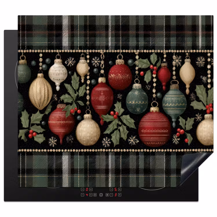 Induction hob protector - Christmas baubles - Red - Holly branches - Pattern — 1
