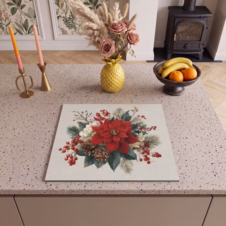Induction hob protector - Christmas arrangement - Poinsettia - Pine cones - Red — 3