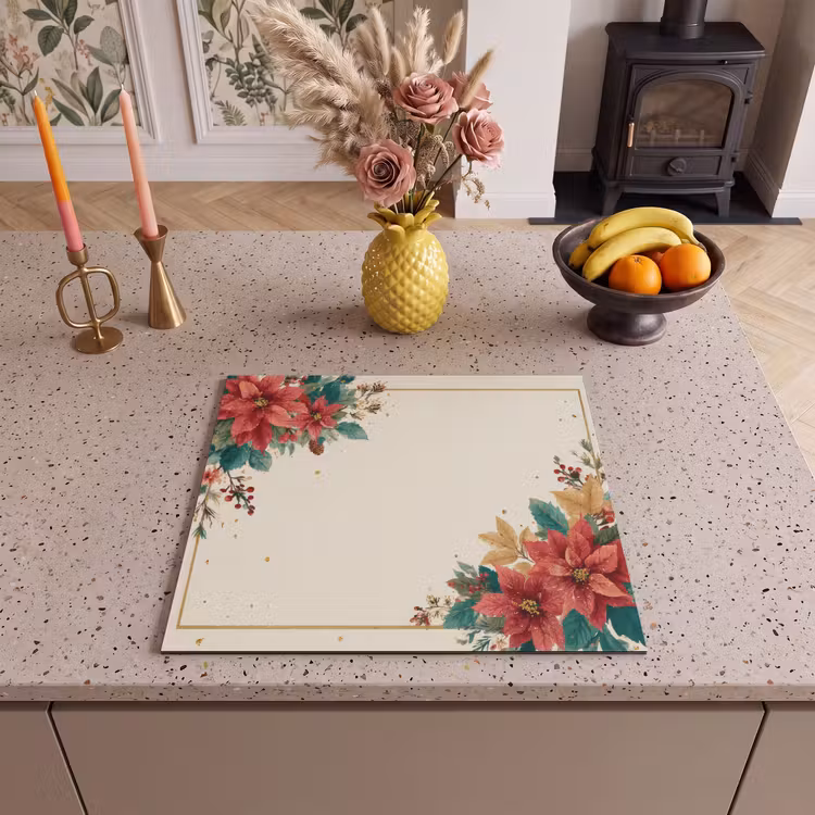 Induction hob protector - Christmas - Poinsettia - Frame - Colorful — 3
