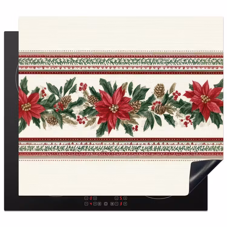 Induction hob protector - Christmas strip - Poinsettia - Red - Green — 1
