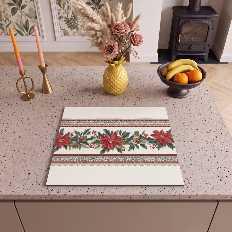 Induction hob protector - Christmas strip - Poinsettia - Red - Green — 3