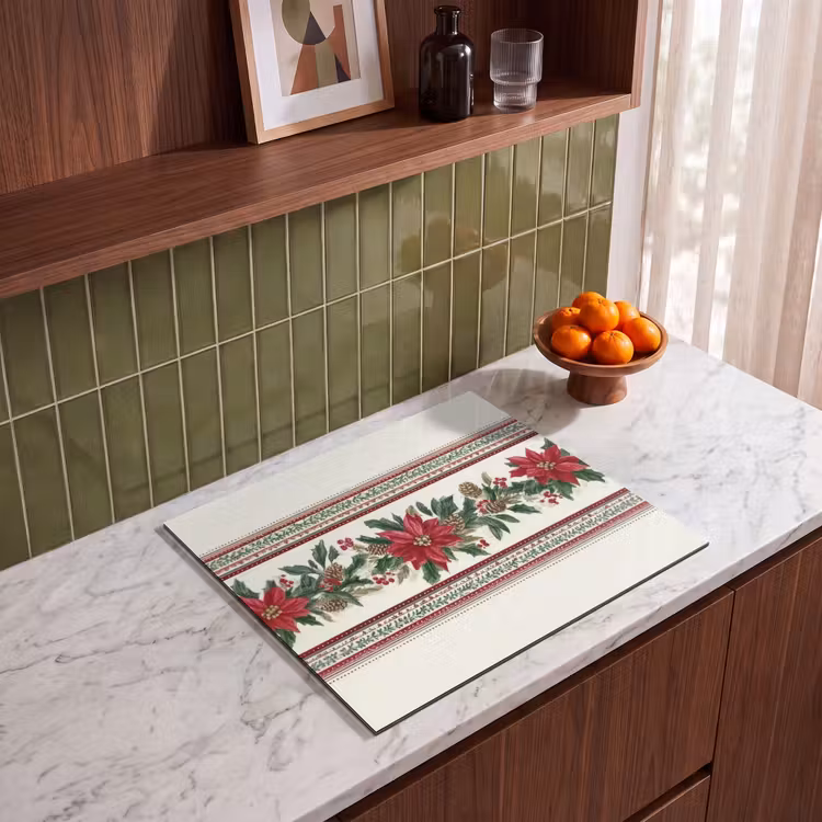 Induction hob protector - Christmas strip - Poinsettia - Red - Green — 4