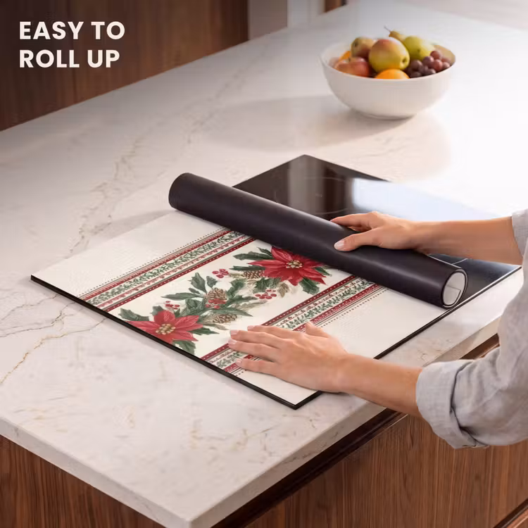 Induction hob protector - Christmas strip - Poinsettia - Red - Green — 6