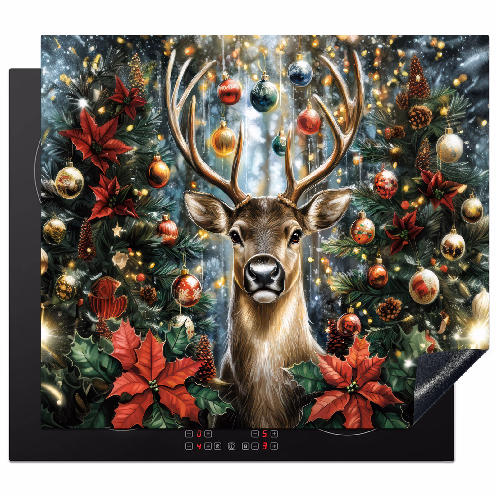 Induction hob protector - Christmas party - Pine forest - Red — 1