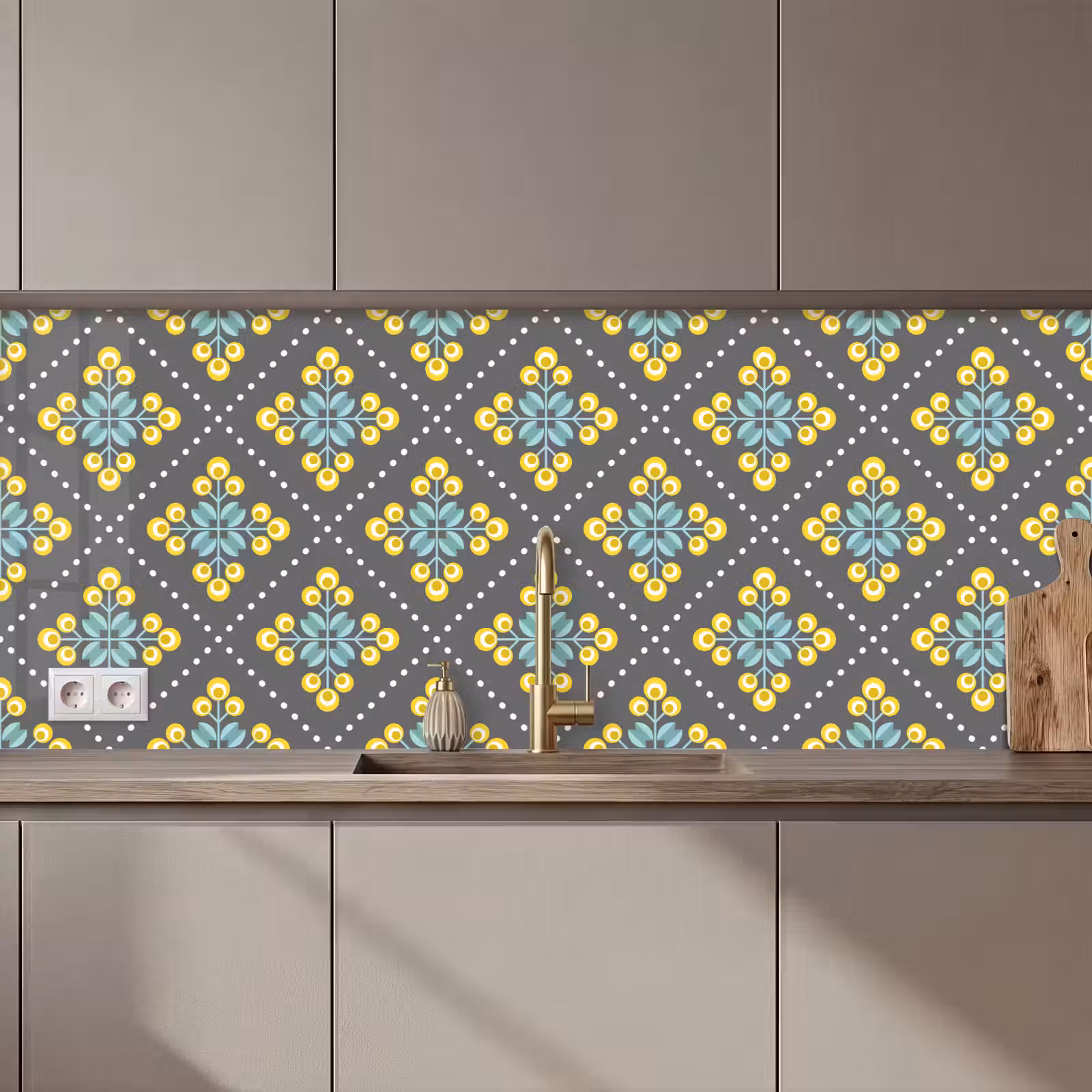 Kitchen splashback - Design - Plaid - Flowers - Grey — 1