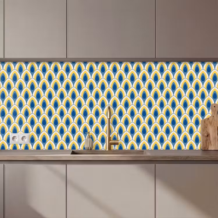 Kitchen splashback - Design - Pattern - Retro - Yellow - Blue — 1