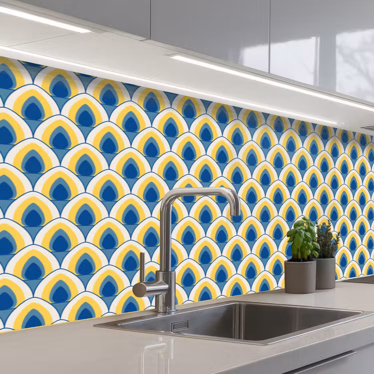 Kitchen splashback - Design - Pattern - Retro - Yellow - Blue — 2