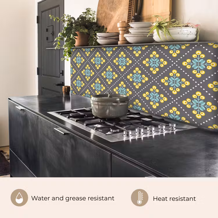 Kitchen splashback - Design - Plaid - Flowers - Grey — 5