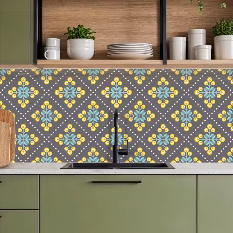 Kitchen splashback - Design - Plaid - Flowers - Grey — 8