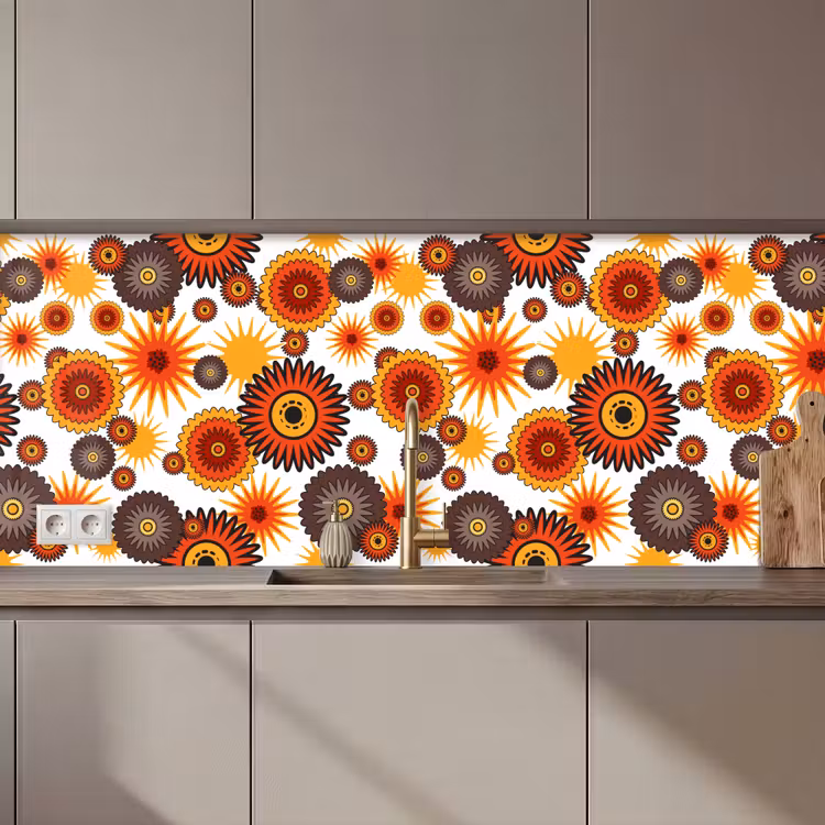 Kitchen splashback - Design - Retro - Orange - Flowers — 1