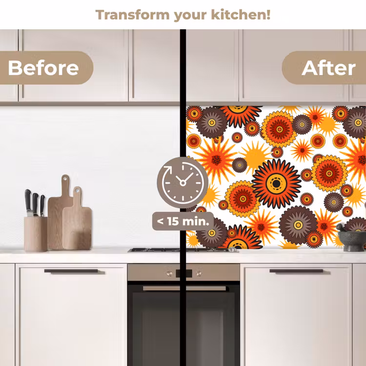 Kitchen splashback - Design - Retro - Orange - Flowers — 3