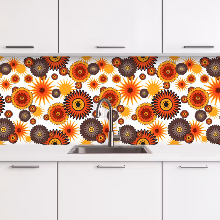 Kitchen splashback - Design - Retro - Orange - Flowers — 4