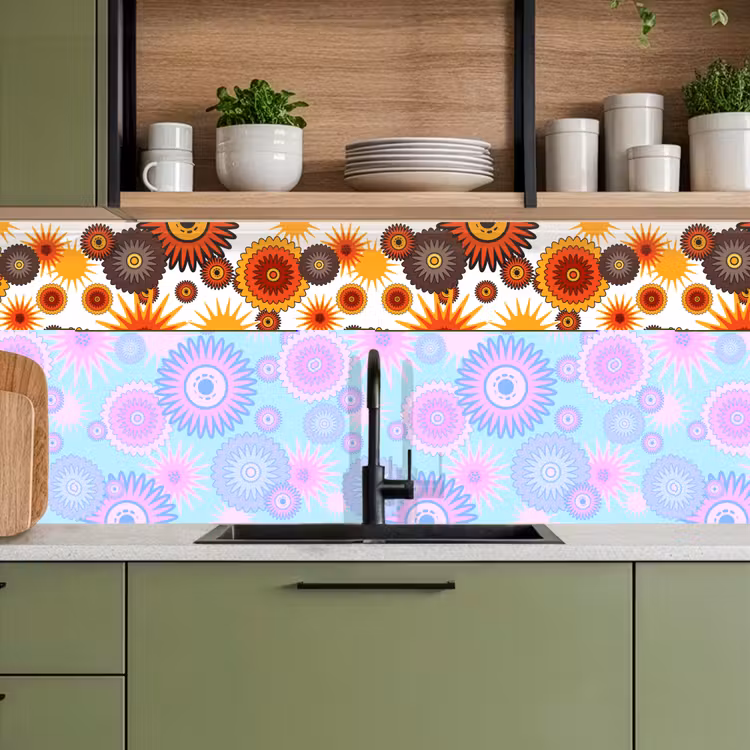 Kitchen splashback - Design - Retro - Orange - Flowers — 8