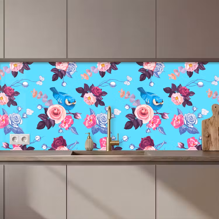 Kitchen splashback - Bird - Flowers - Patterns — 1