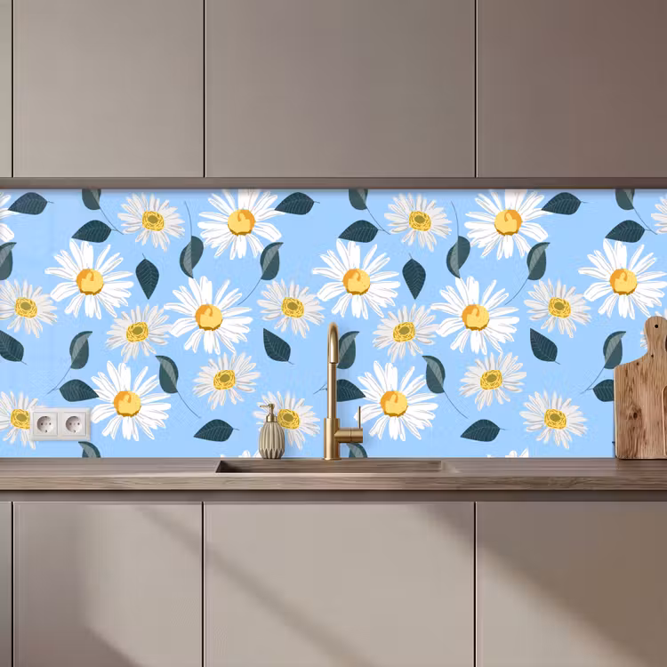 Kitchen splashback - Daisies - Blue - Pattern — 1