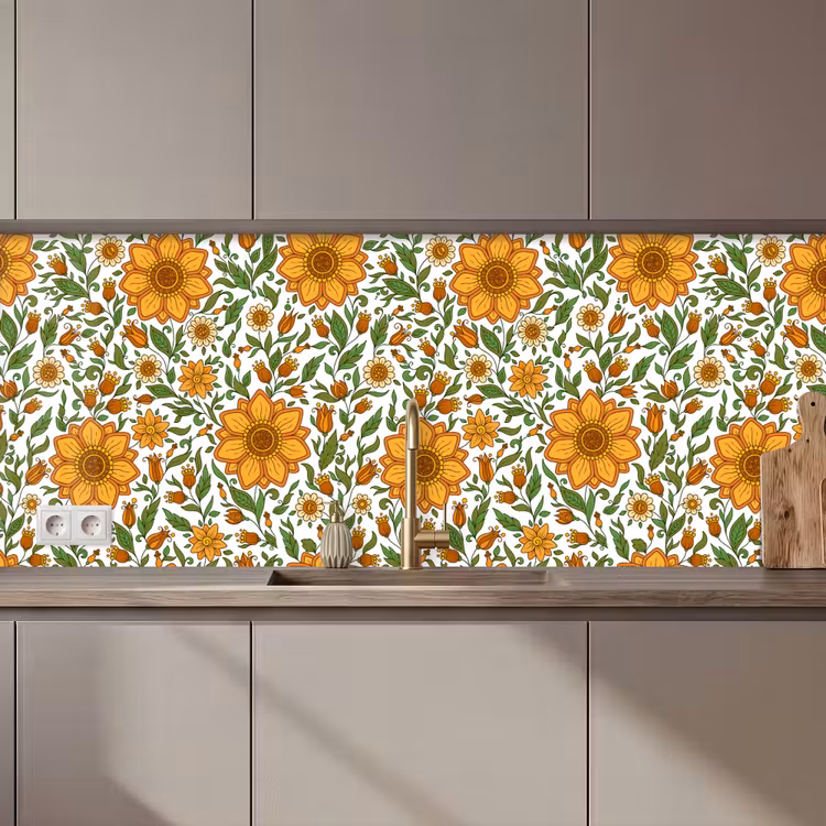 Kitchen splashback - Flowers - Orange - Design — 1