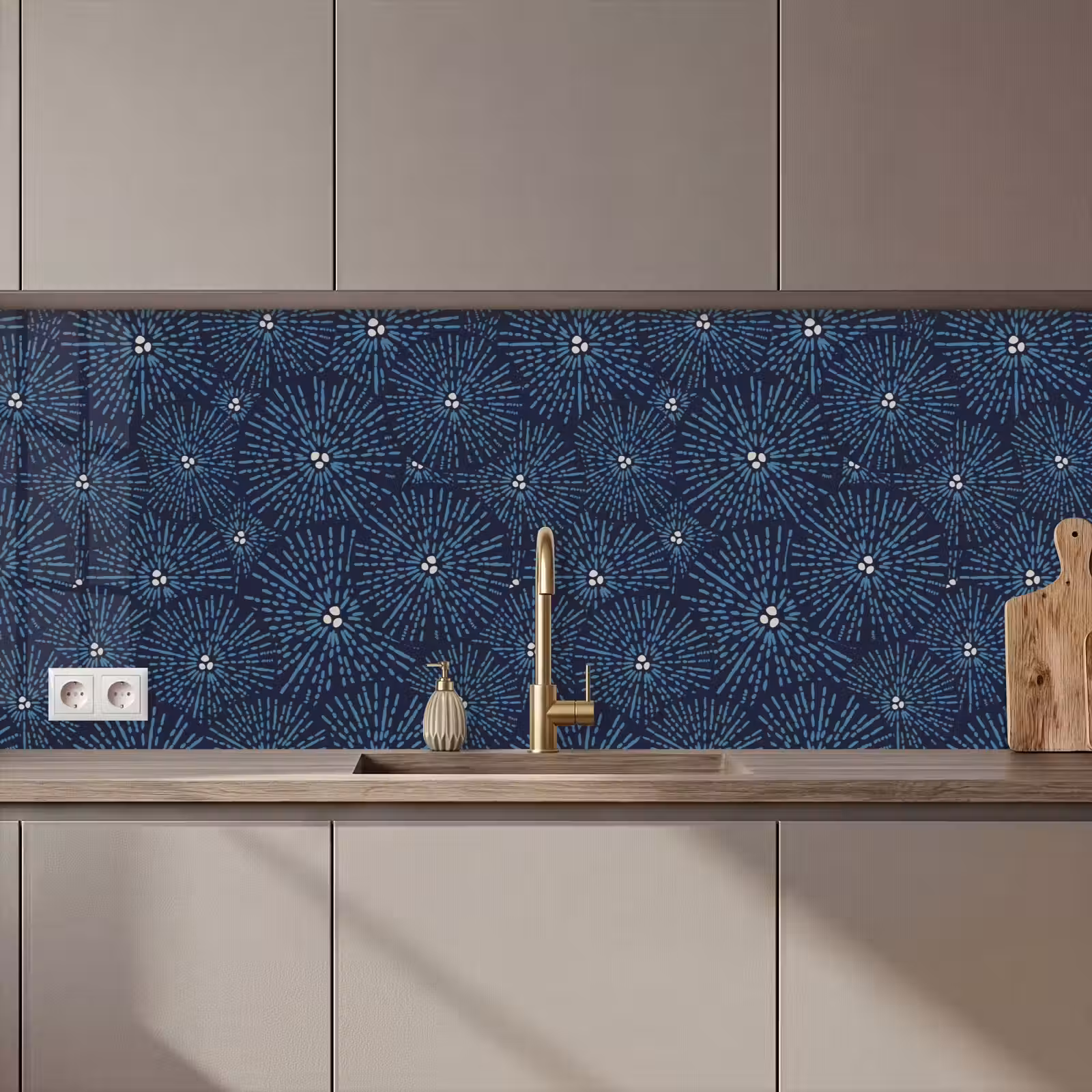 Kitchen splashback - Flowers - Japanese - Pattern - Blue - White — 1