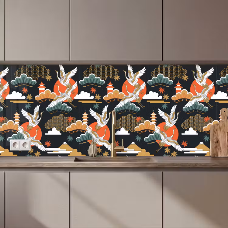 Kitchen splashback - Crane - Clouds - Japan - Pattern — 1