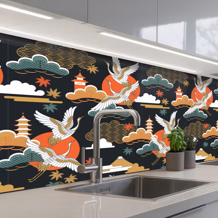 Kitchen splashback - Crane - Clouds - Japan - Pattern — 2