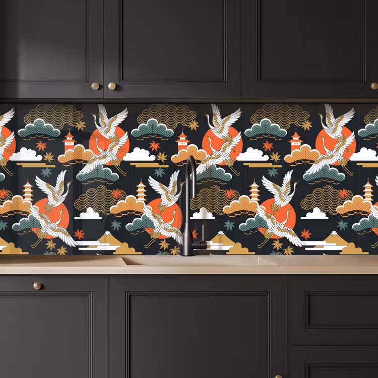 Kitchen splashback - Crane - Clouds - Japan - Pattern — 6