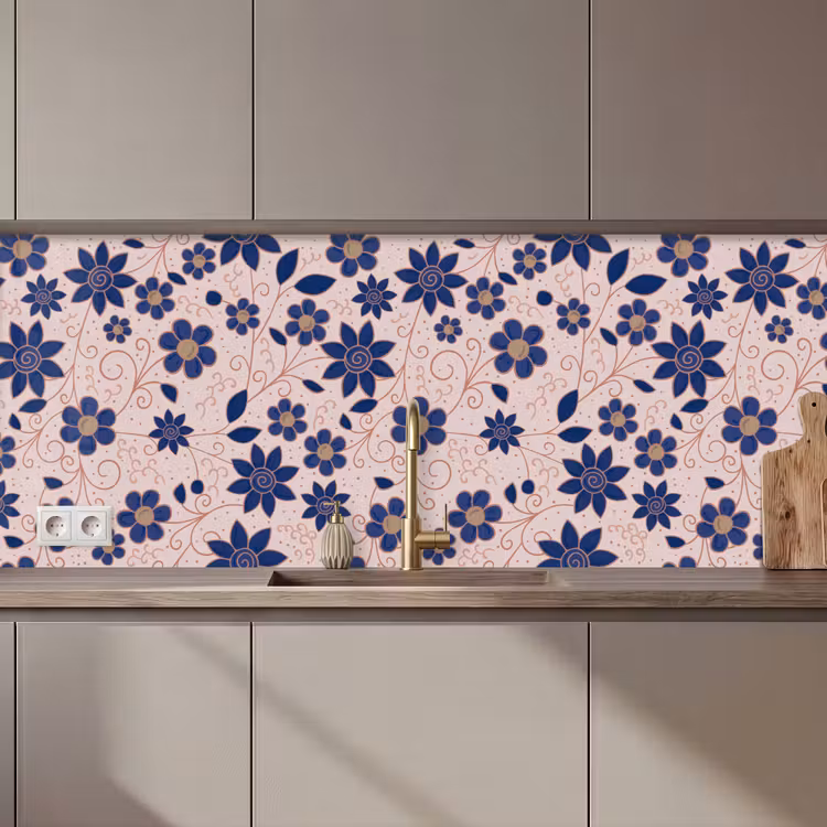 Kitchen splashback - Flowers - Blue - Japan - Patterns — 1