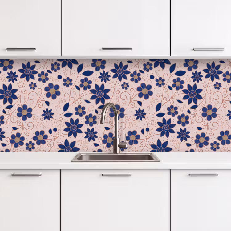 Kitchen splashback - Flowers - Blue - Japan - Patterns — 4