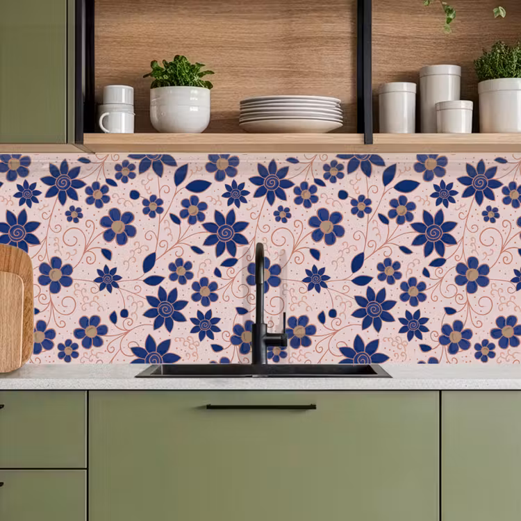 Kitchen splashback - Flowers - Blue - Japan - Patterns — 8