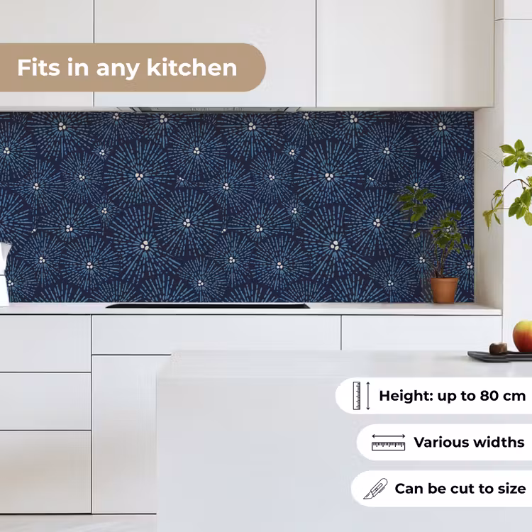 Kitchen splashback - Flowers - Japanese - Pattern - Blue - White — 7