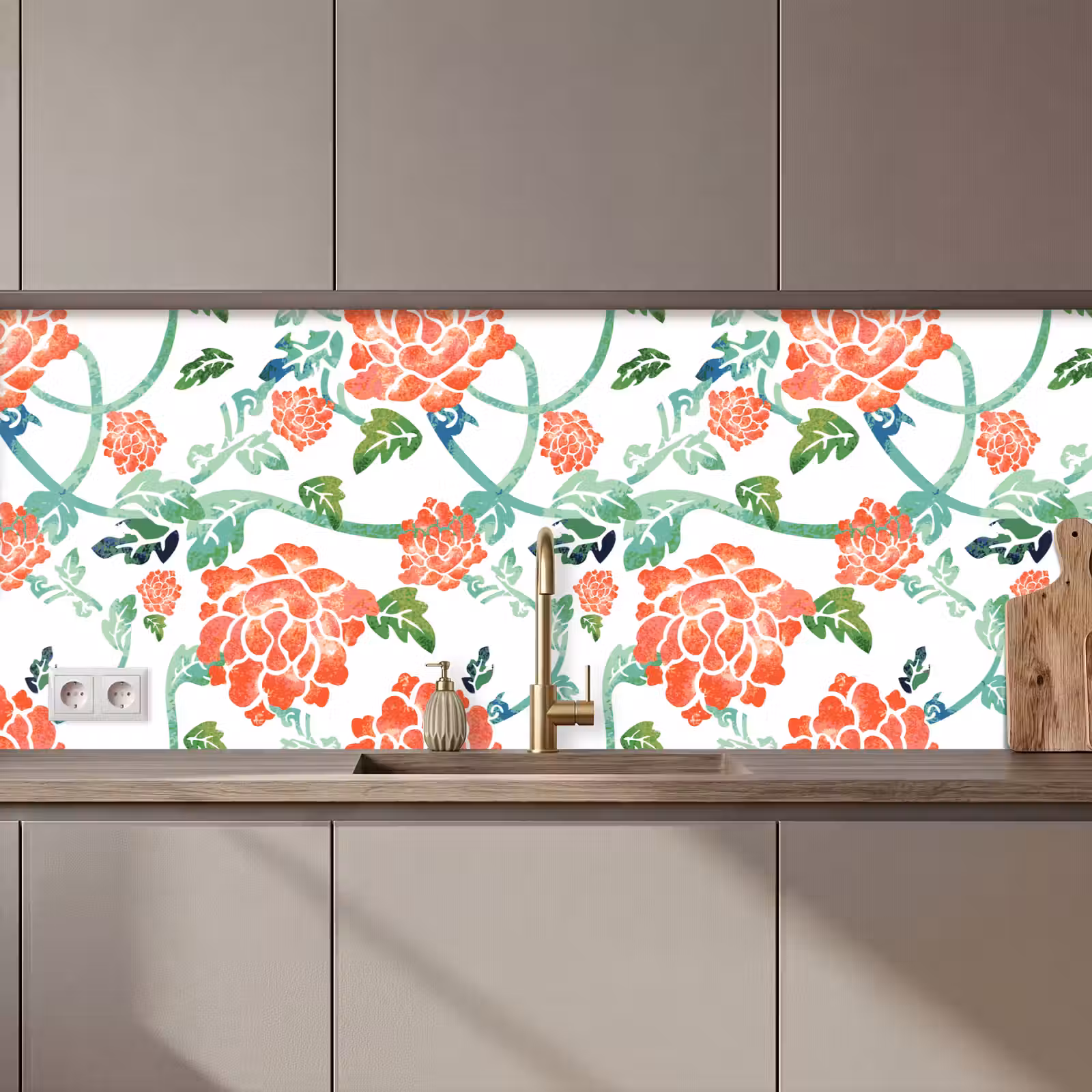 Kitchen splashback - Flowers - Leaves - Patterns - Watercolor — 1