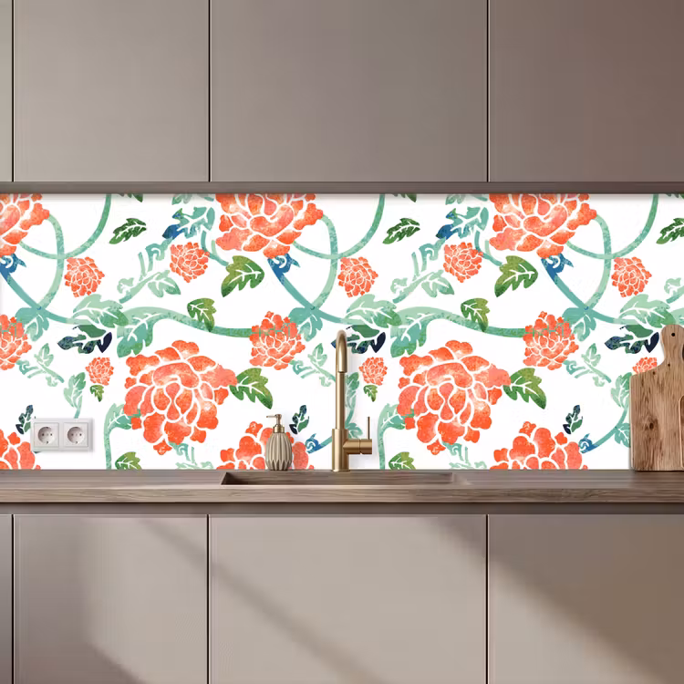 Kitchen splashback - Flowers - Leaves - Patterns - Watercolor — 1