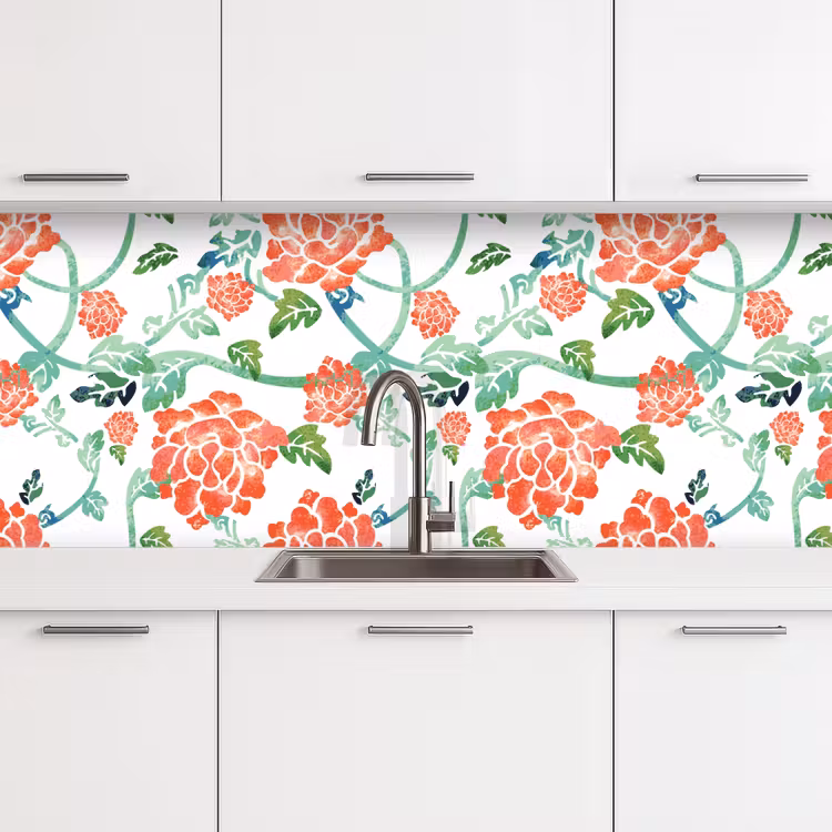 Kitchen splashback - Flowers - Leaves - Patterns - Watercolor — 4