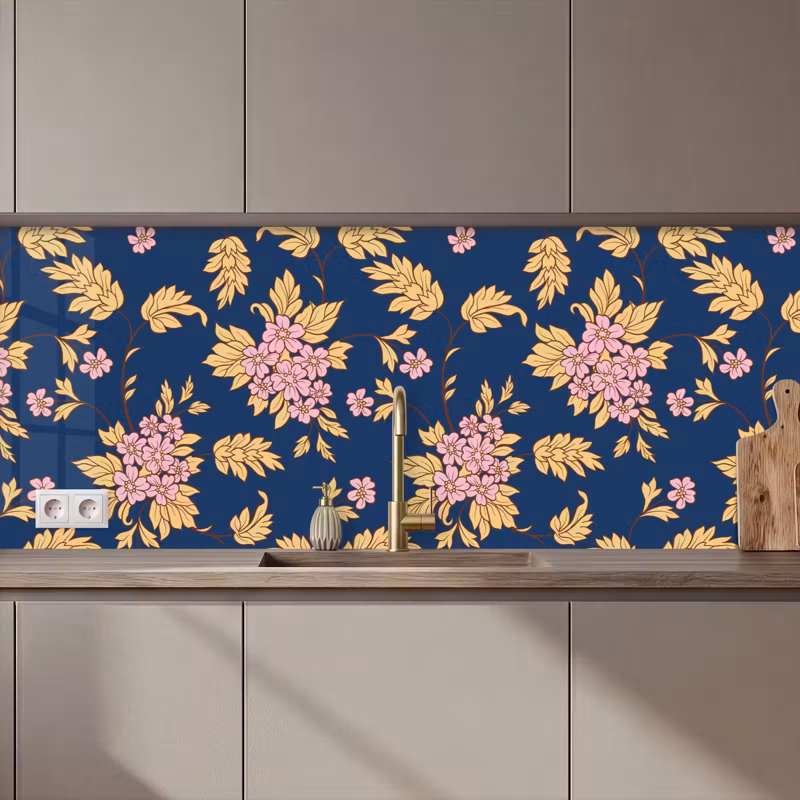 Kitchen splashback - Blossom - Leaves - Pink - Gold - Patterns — 1
