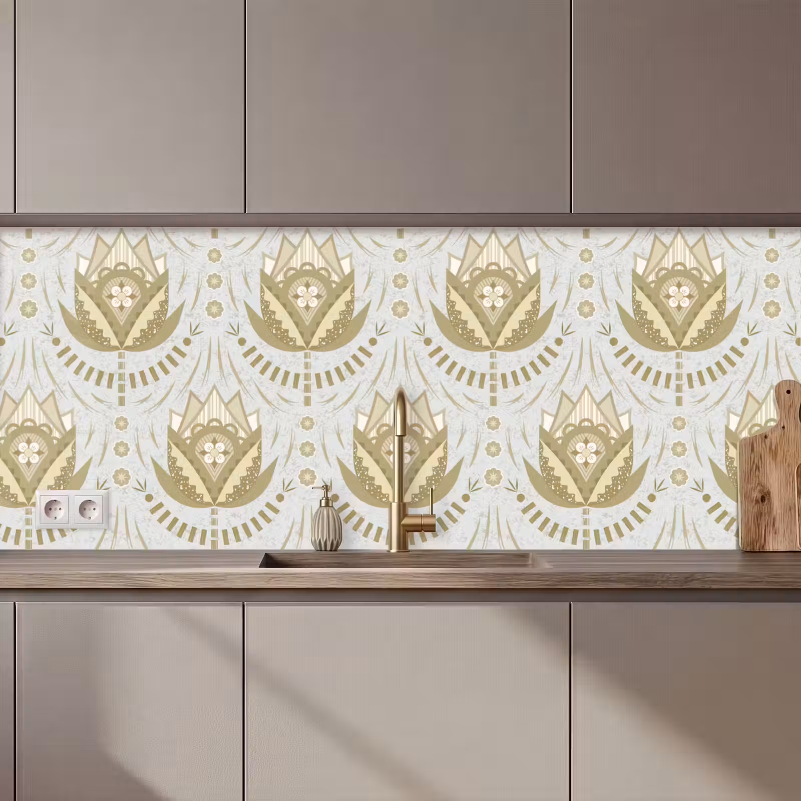 Kitchen splashback - Flowers - Gold - Patterns — 1