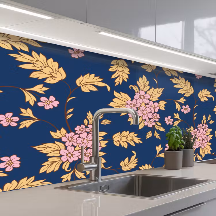 Kitchen splashback - Blossom - Leaves - Pink - Gold - Patterns — 2