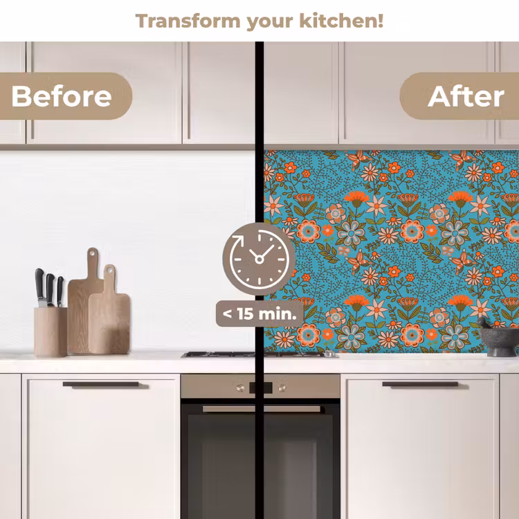 Kitchen splashback - Bohemian - Flowers - Orange - Retro - Design — 3