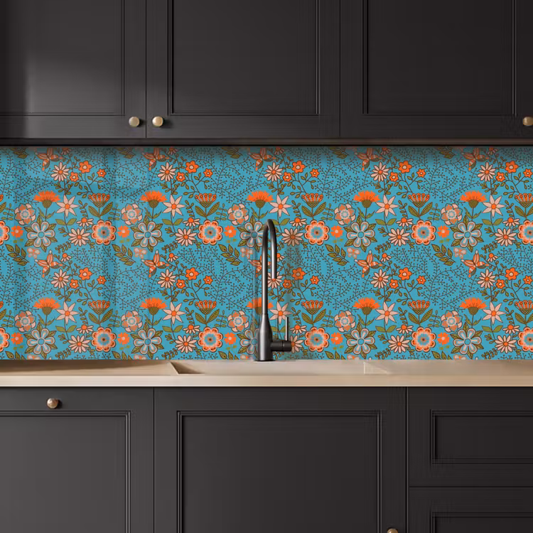 Kitchen splashback - Bohemian - Flowers - Orange - Retro - Design — 6