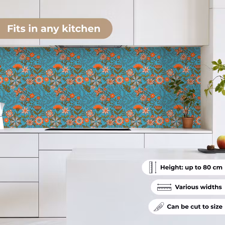 Kitchen splashback - Bohemian - Flowers - Orange - Retro - Design — 7