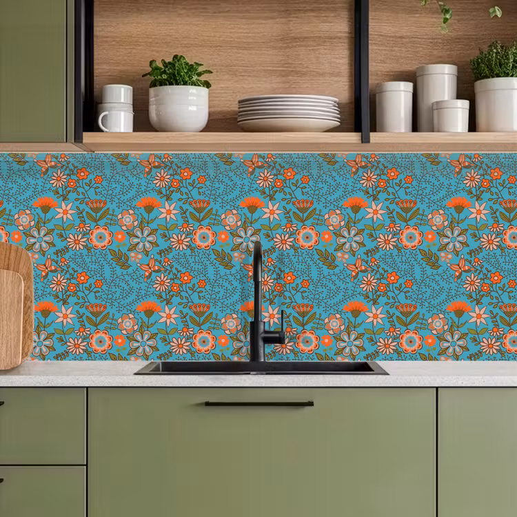 Kitchen splashback - Bohemian - Flowers - Orange - Retro - Design — 8