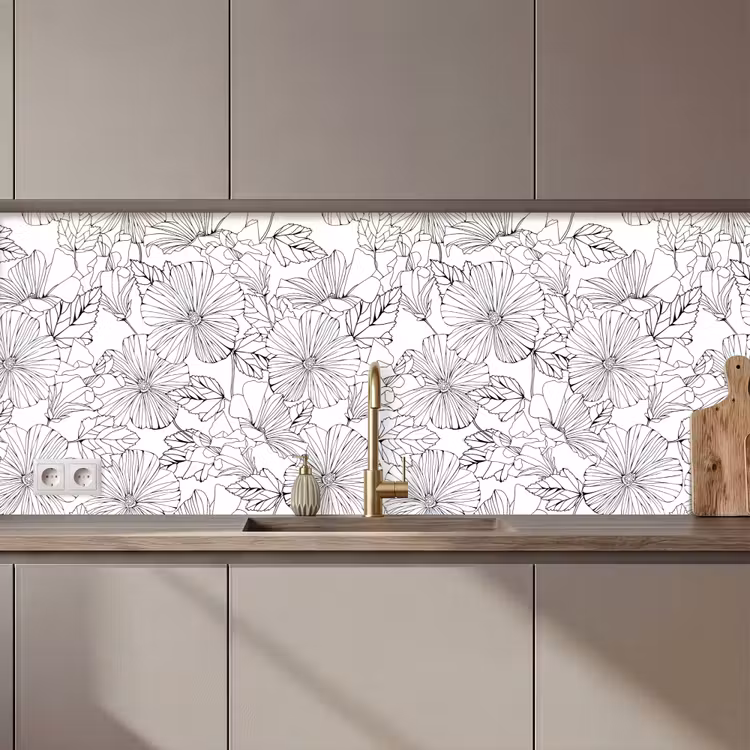 Kitchen splashback - Flowers - Black - White - Design - Flora — 1