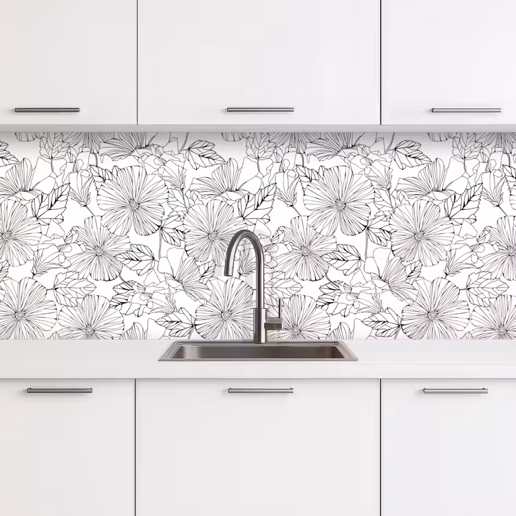 Kitchen splashback - Flowers - Black - White - Design - Flora — 4